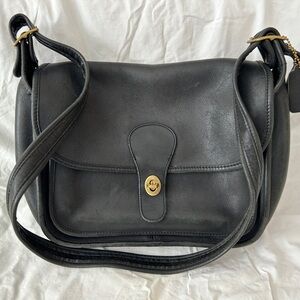 Coach Black Leather Shoulder Bag with Gold Accents